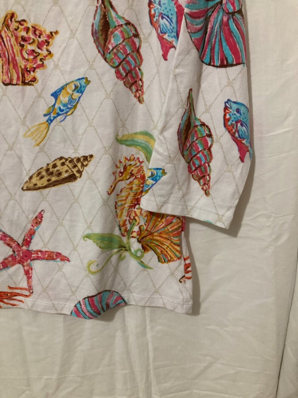 Talbots Women M Tee Shirt Sealife Print Summer Beach Cotton White Colorful - Picture 6 of 7